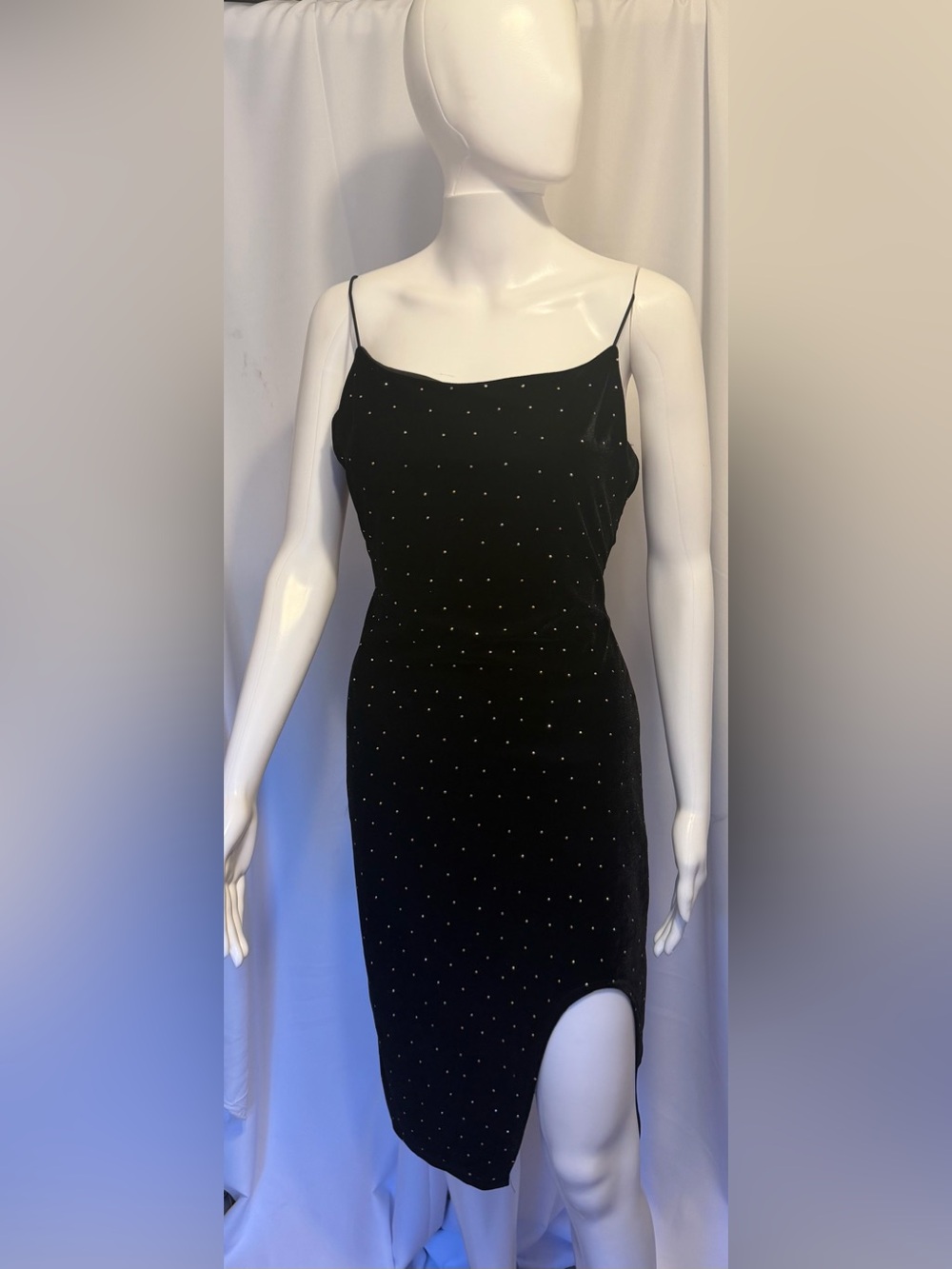 B Darlin Black Velvet Strapless Slip Dress with Studded Detail